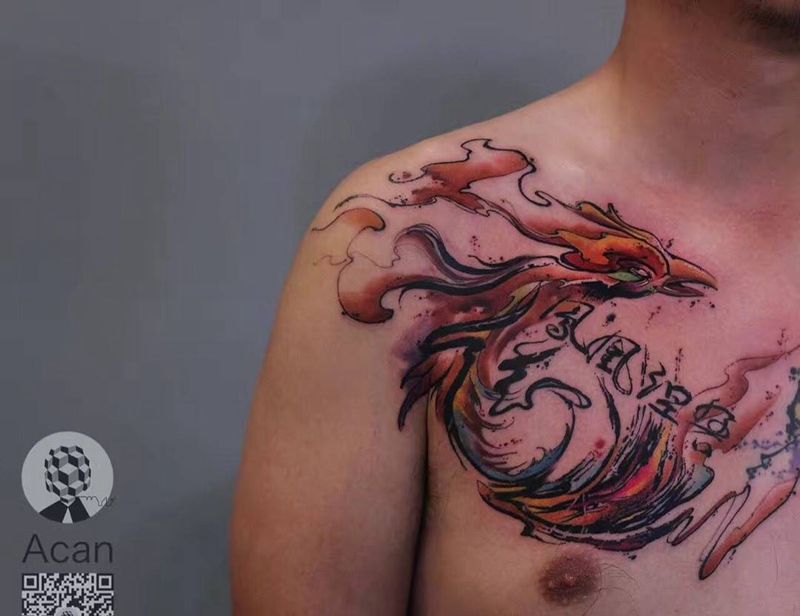 重生纹身图片_成品胸部欧美清新动物原创纹身图案