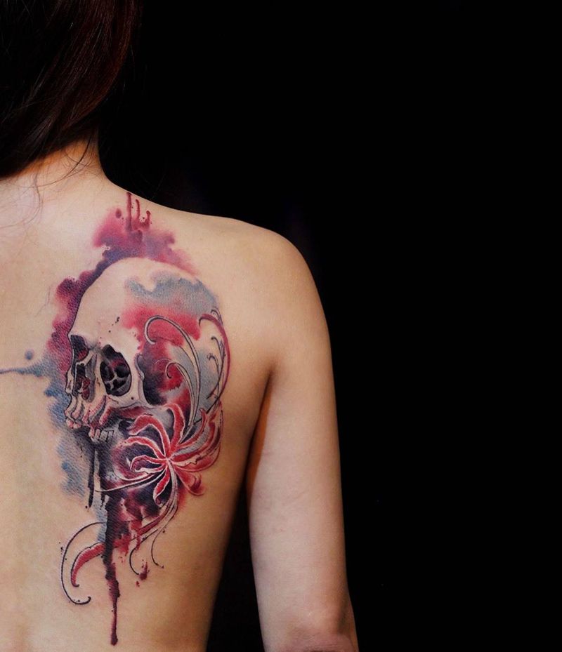 骷髅纹身图片_成品背部清新原创纹身图案