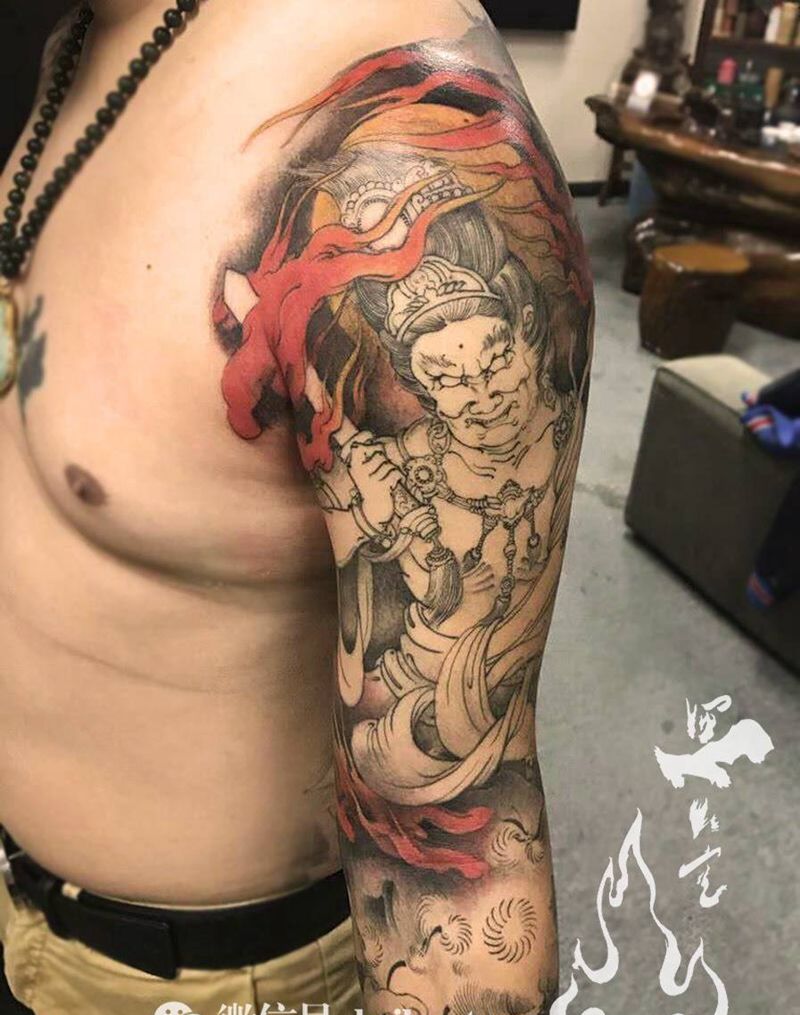 不动王纹身图片_成品手稿手臂手部传统国画宗教原创鬼神遮盖纹身图案