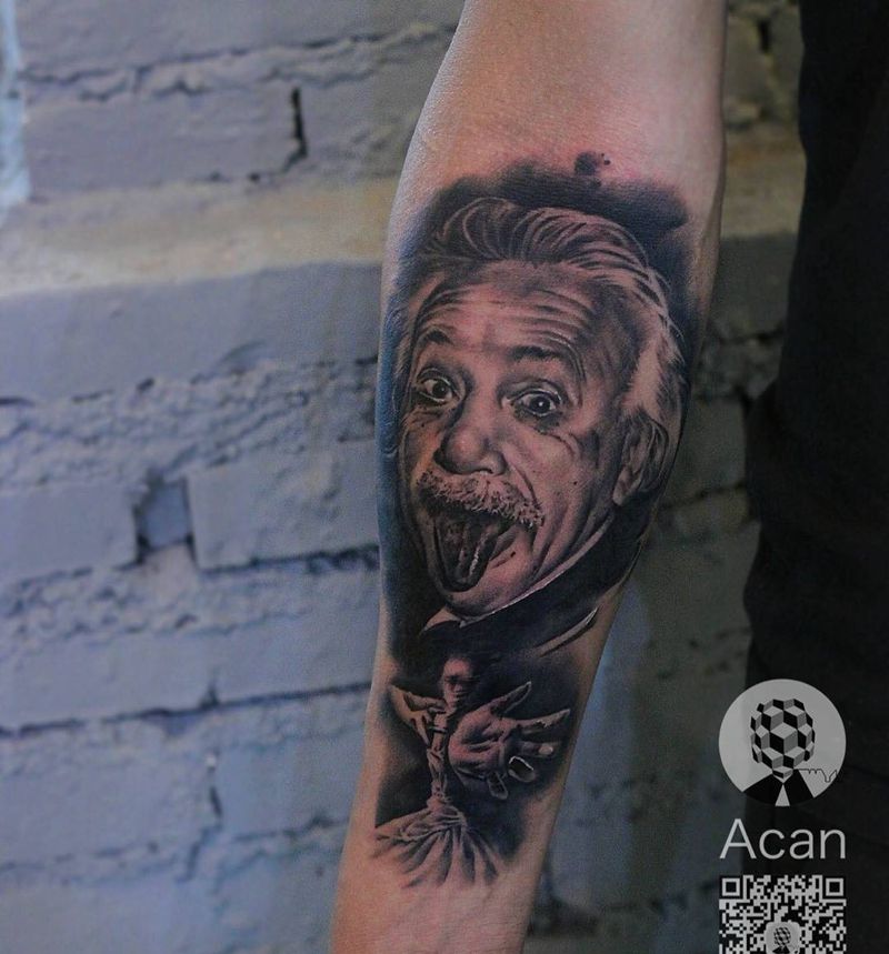 爱因斯坦纹身图片_成品手臂原创欧美人物写实肖像纹身图案