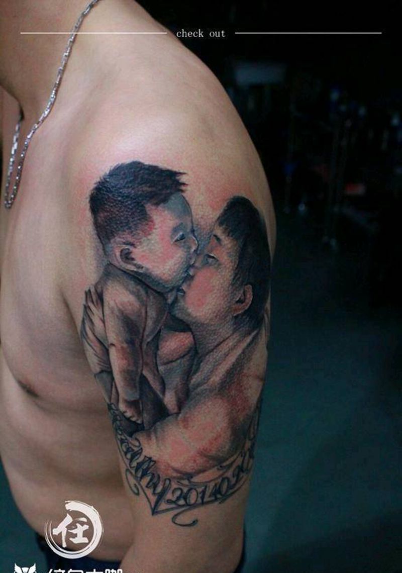父子情深纹身图片_手臂纹身图案