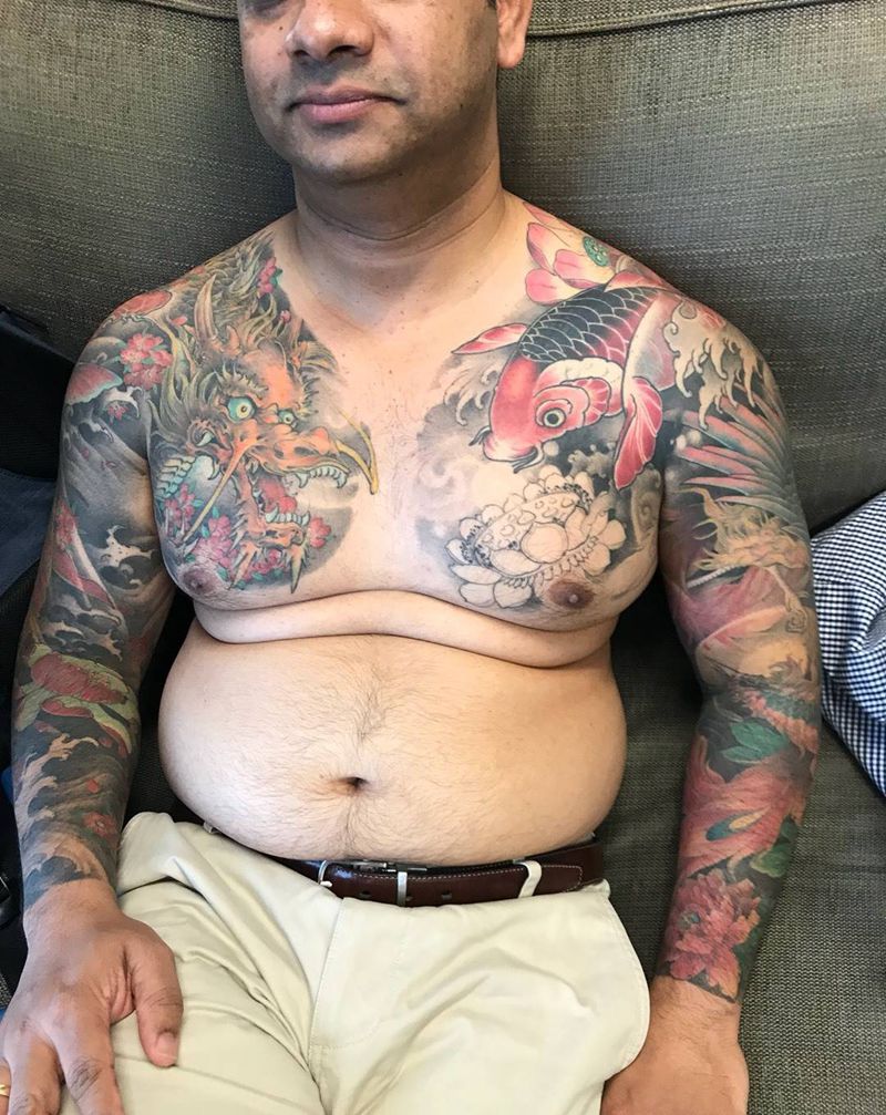 双臂带胸（进行中……）纹身图片_手臂新传统纹身图案