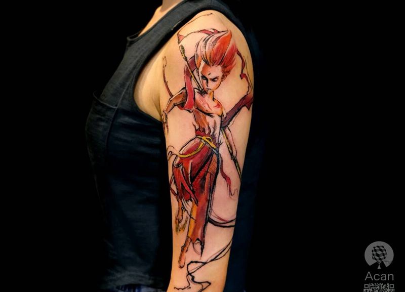 哪吒纹身图片_手臂手部水彩水墨纹身图案