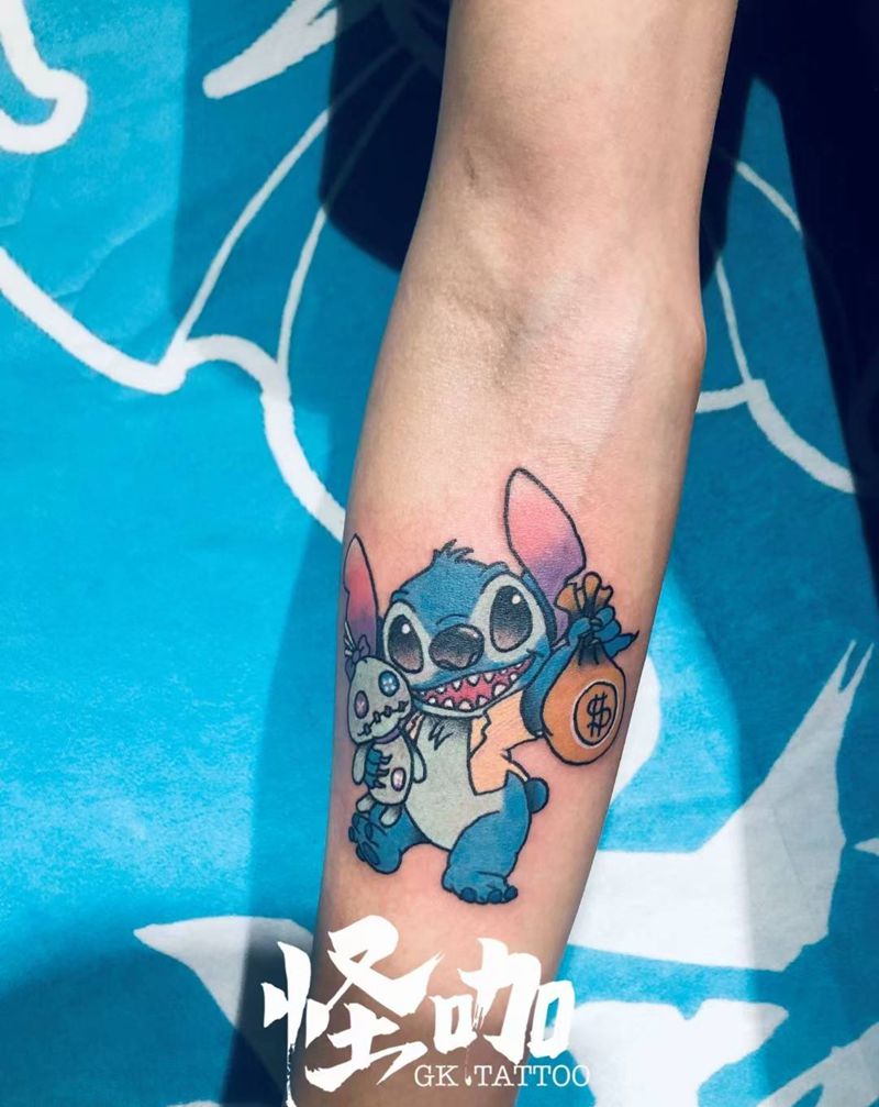 史迪仔纹身图片_手部手臂New School水彩纹身图案