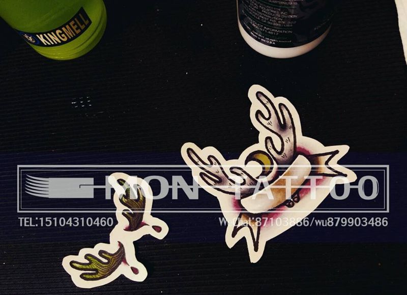 鹿角old school纹身图片_欧美传统动物植物情侣原创手稿纹身图案