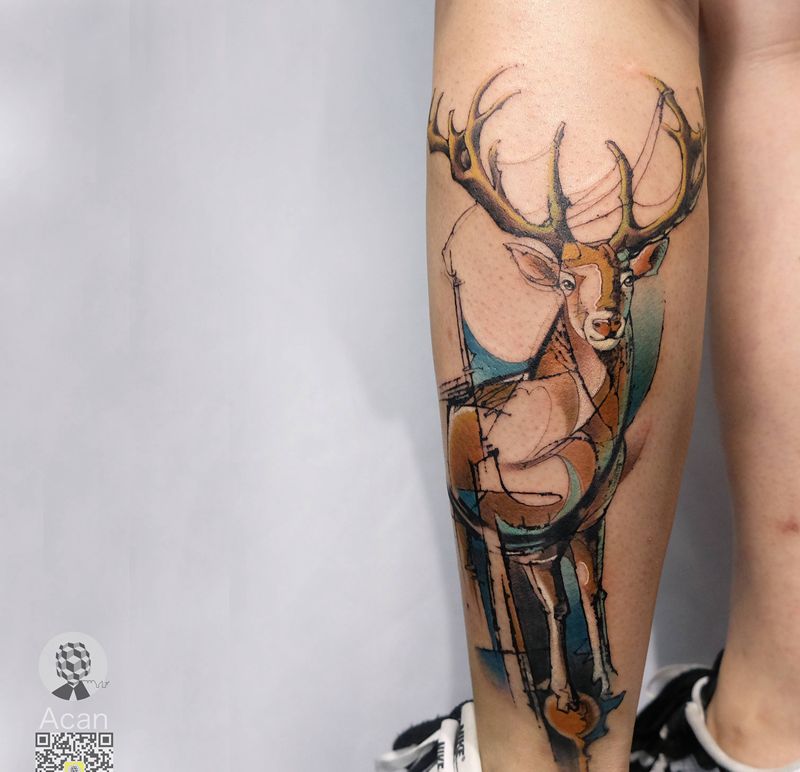 鹿纹身图片_水彩纹身图案