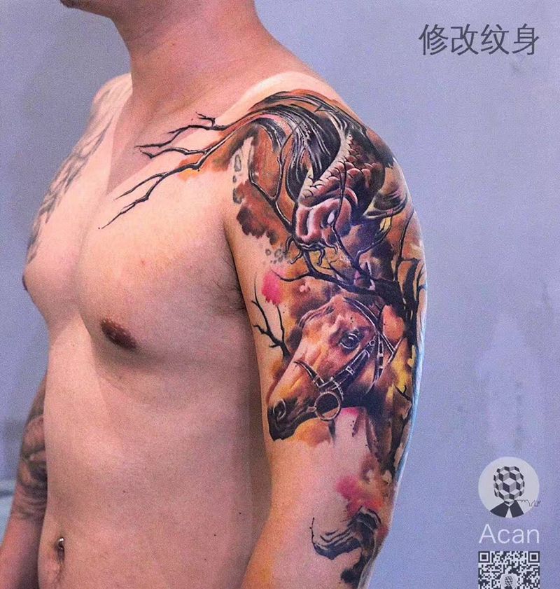 修改添加纹身图片_手臂国画动物原创纹身图案