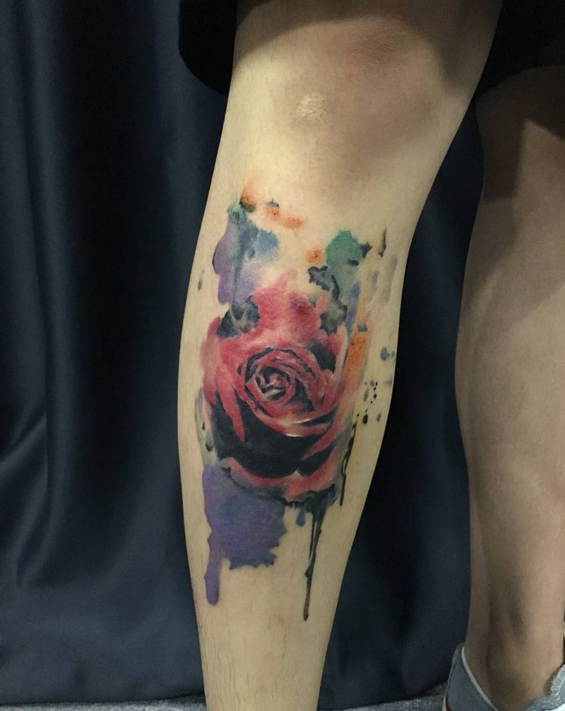 水彩玫瑰纹身图片