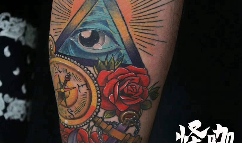 作品纹身图片_腿部New School纹身图案