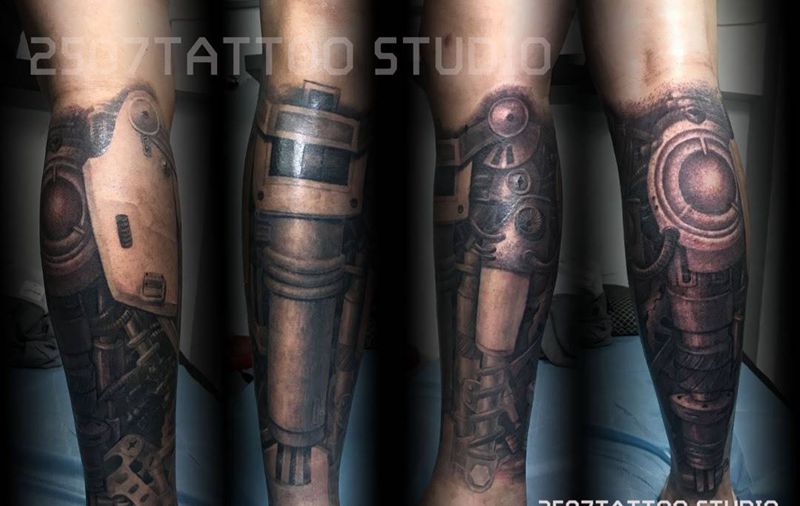 机械腿纹身图片