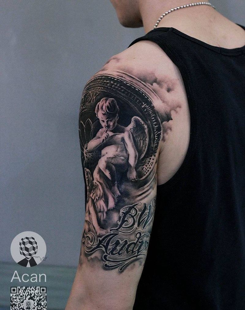 小作纹身图片_成品手臂欧美人物宗教写实原创纹身图案