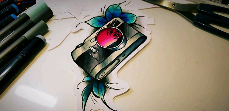 原创复古相机纹身图片_手臂Old SchoolNew School纹身图案