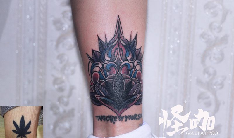 遮盖作品纹身图片_腿部New School纹身图案