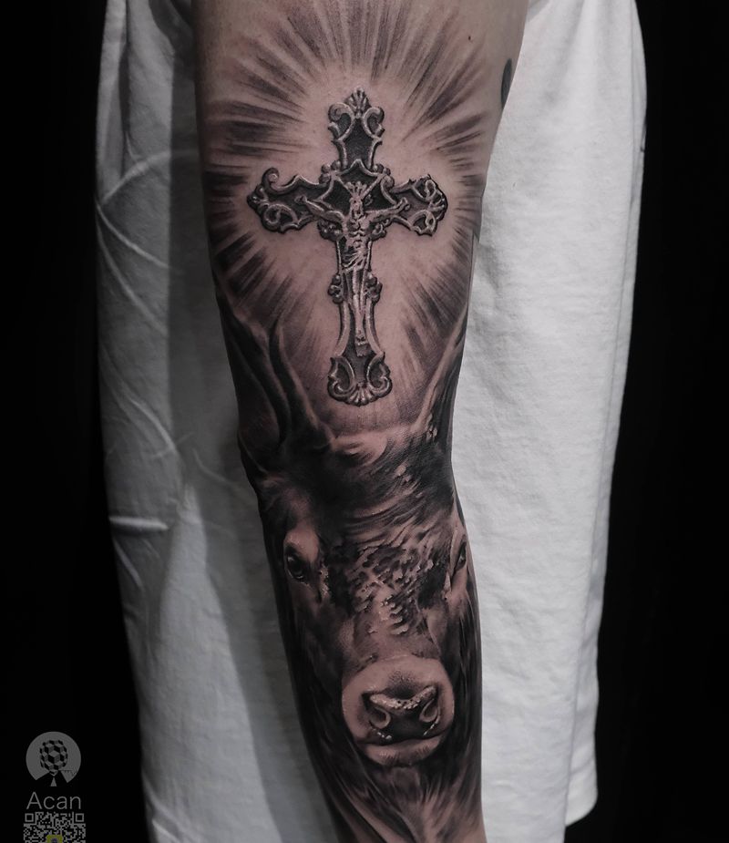 公鹿纹身图片_欧美写实纹身图案