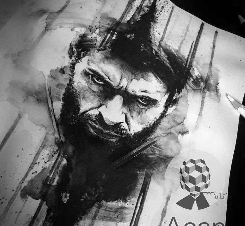 最新手稿金刚狼纹身图片_手稿欧美写实人物原创腰部腿部背部肩部胸部纹身图案