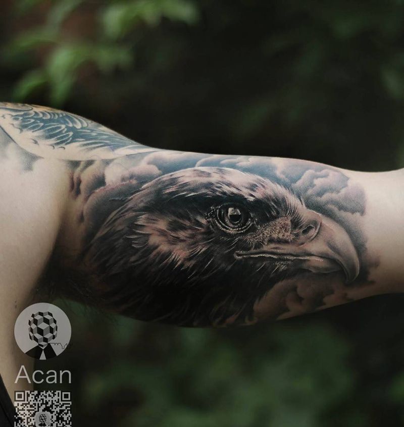 鹰纹身图片_成品手臂欧美写实动物原创纹身图案