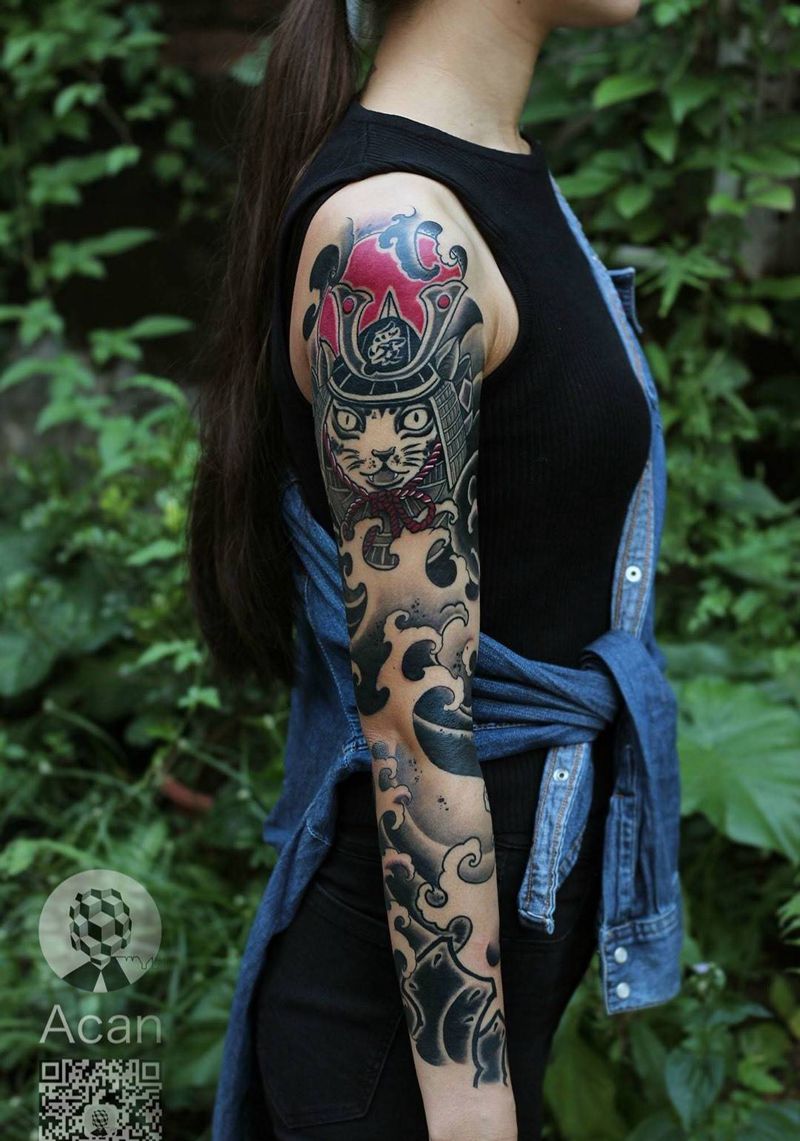 浪纹身图片_成品手臂传统动物原创纹身图案