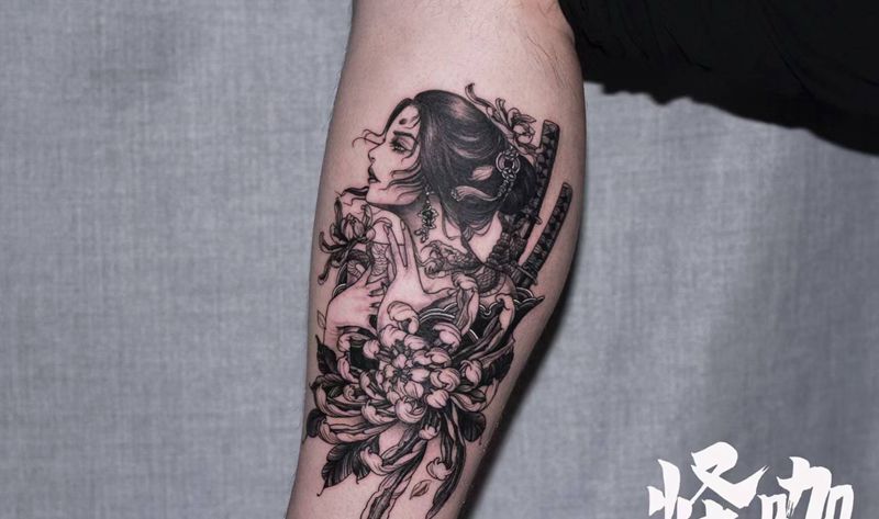 艺伎纹身图片_新传统纹身图案
