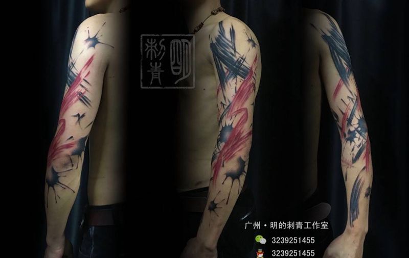 泼墨花臂纹身图片