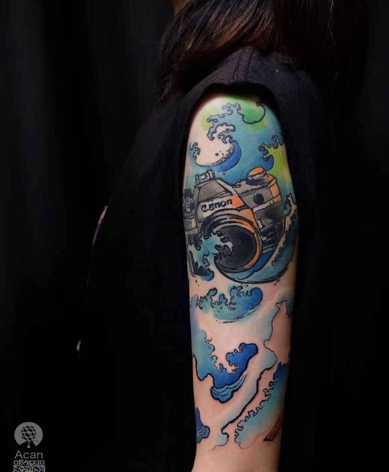 浪纹身图片_水彩纹身图案