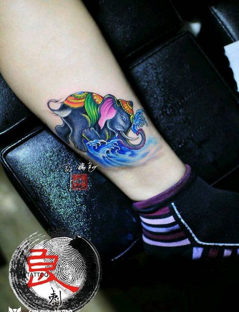 象纹身图片_腿部传统清新动物原创成品纹身图案