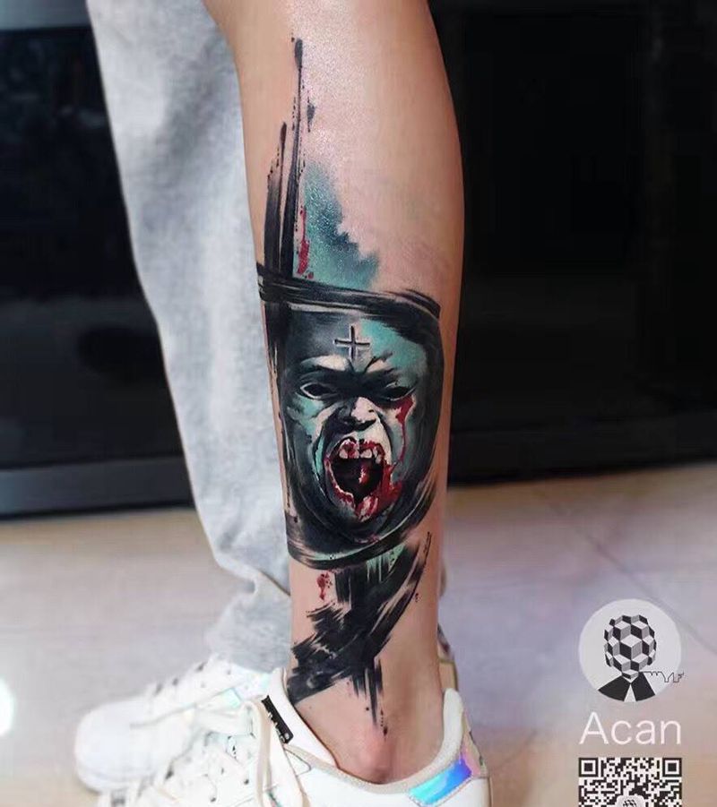 覆盖纹身纹身图片_成品腿部欧美人物鬼神原创纹身图案