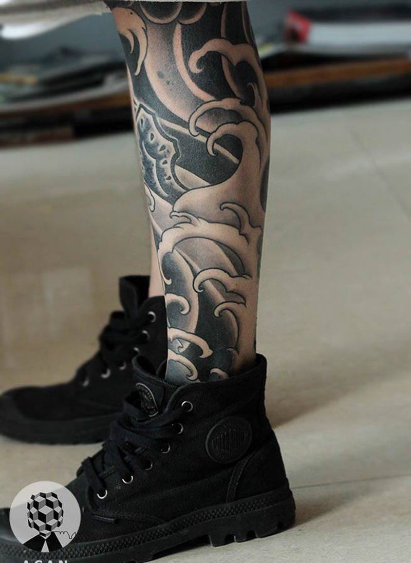 包小腿，部分位置恢复中纹身图片