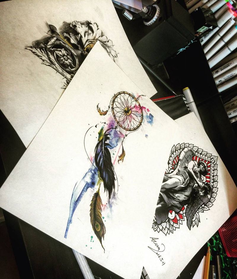 帮客人设计的捕梦网纹身图片