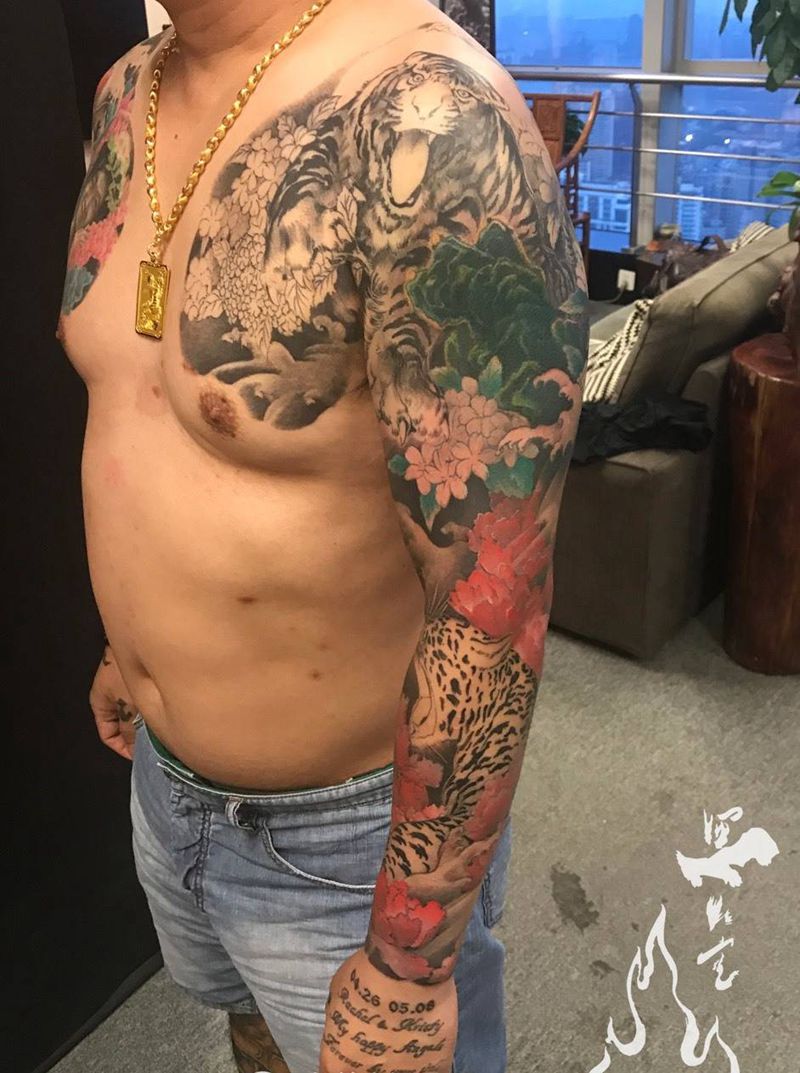 虎豹纹身图片_手部手臂传统国画宗教原创遮盖动物习俗鬼神纹身图案