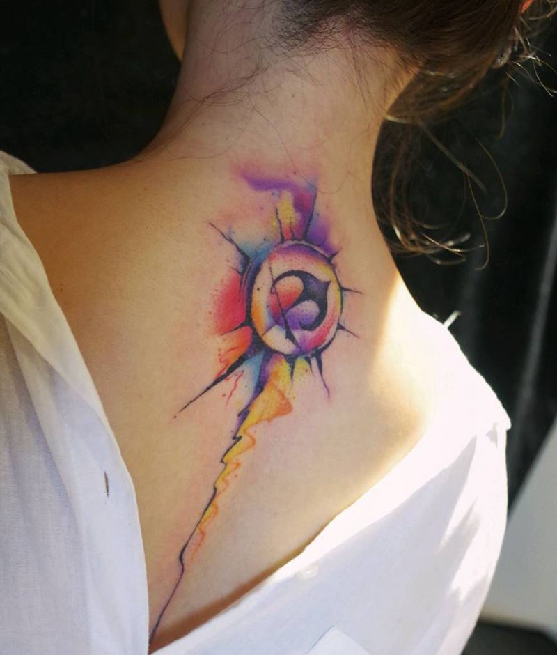 泼墨星座纹身图片_颈部背部水彩图腾水墨星座纹身图案