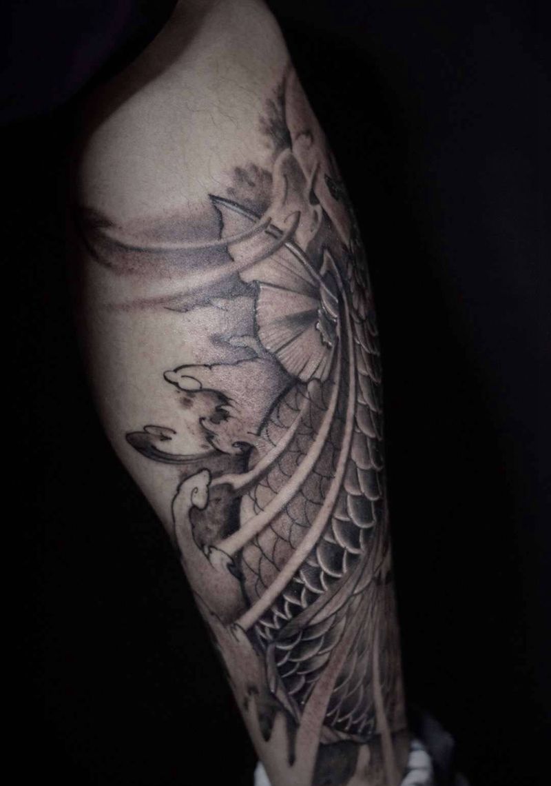 作品纹身图片_腿部新传统纹身图案