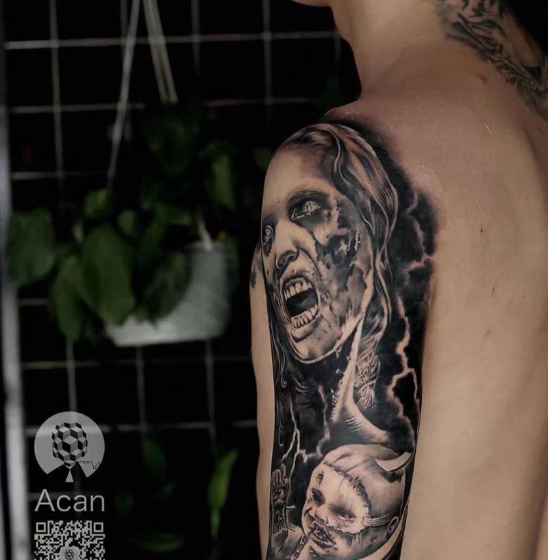 暗黑风纹身图片_成品手臂欧美人物原创纹身图案