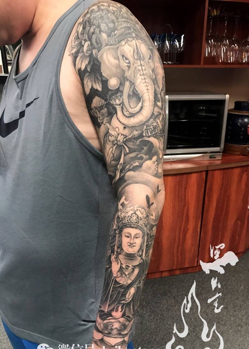 四面佛…纹身图片_成品手臂传统欧美宗教原创鬼神人物纹身图案