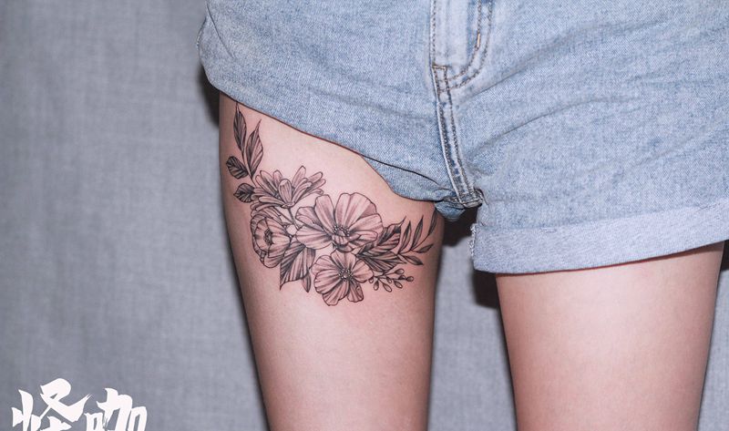 作品纹身图片_腿部点刺纹身图案