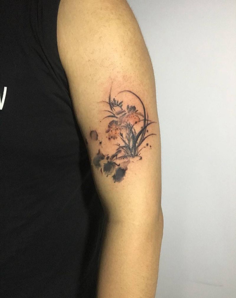 水墨兰花纹身图片