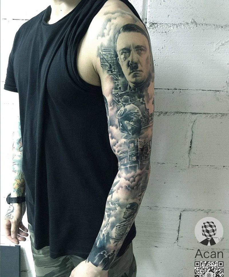 战争纹身图片_成品手臂欧美肖像原创人物纹身图案