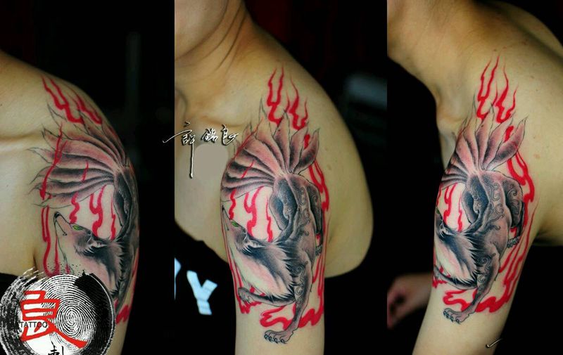 九尾狐纹身图片_肩部腰部背部手臂腿部传统动物成品纹身图案