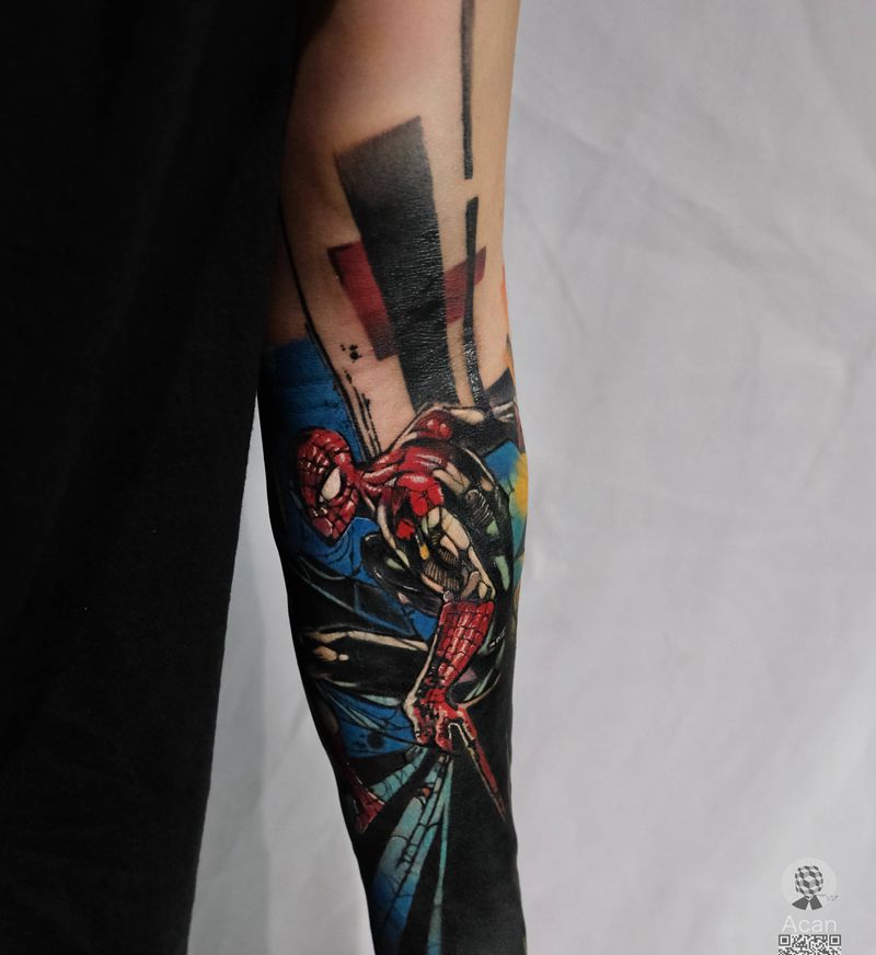蜘蛛侠（覆盖纹身）纹身图片_手臂水彩纹身图案