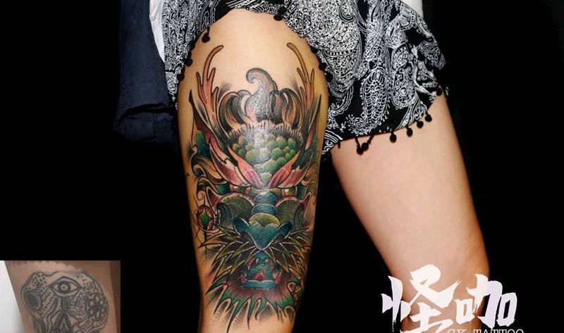 作品纹身图片_腿部New School纹身图案