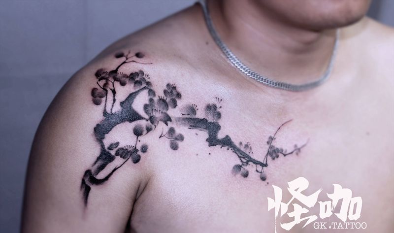 作品纹身图片_肩部水墨纹身图案
