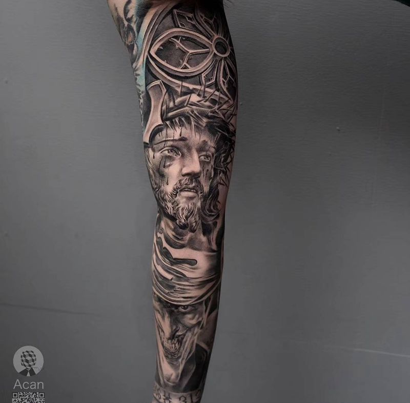 素描纹身图片_欧美写实纹身图案