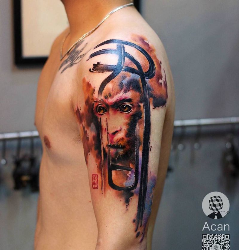 小作纹身图片_成品手臂国画原创字符动物纹身图案