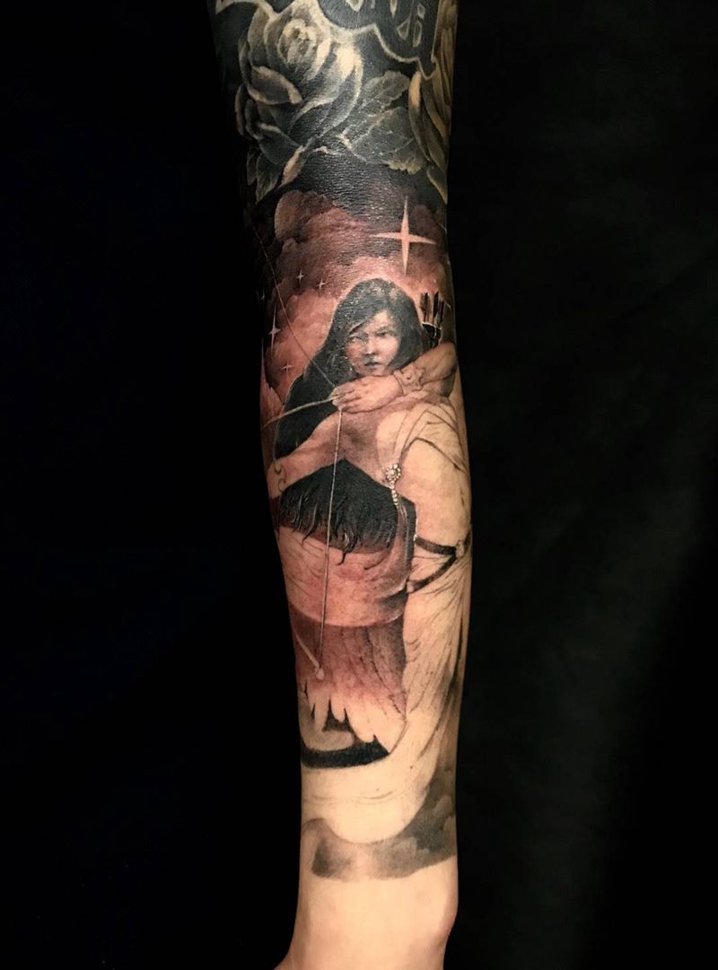 天使（未完成纹身图片_手部欧美写实纹身图案