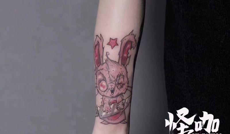 兔子纹身图片_手臂暗黑纹身图案