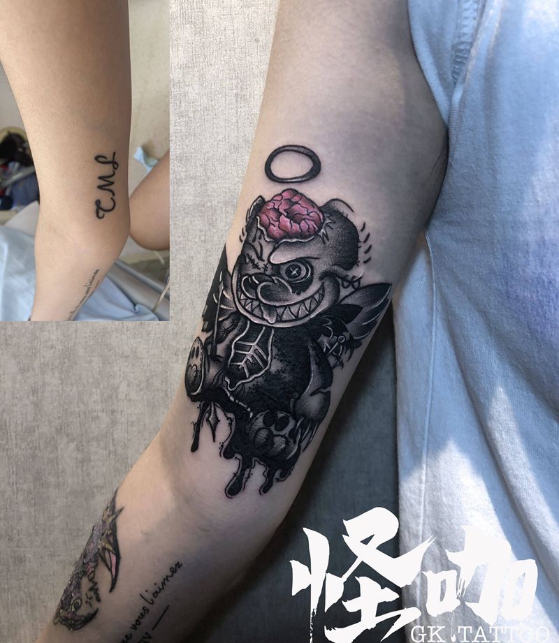遮盖 暗黑熊纹身图片_手臂纹身图案
