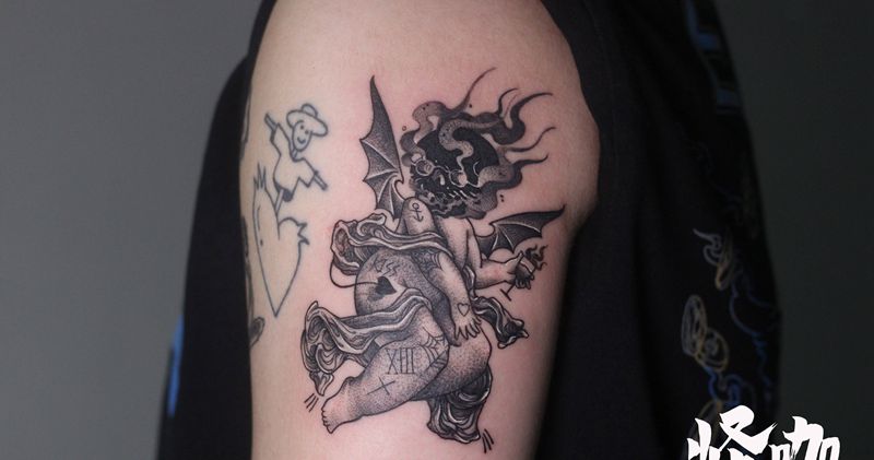 作品纹身图片_手臂点刺Old School纹身图案