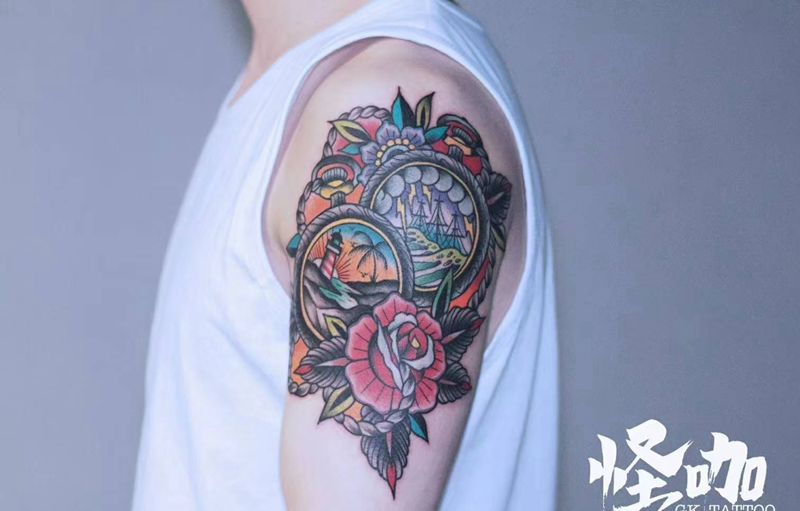 玫瑰纹身图片_手臂Old SchoolNew School纹身图案