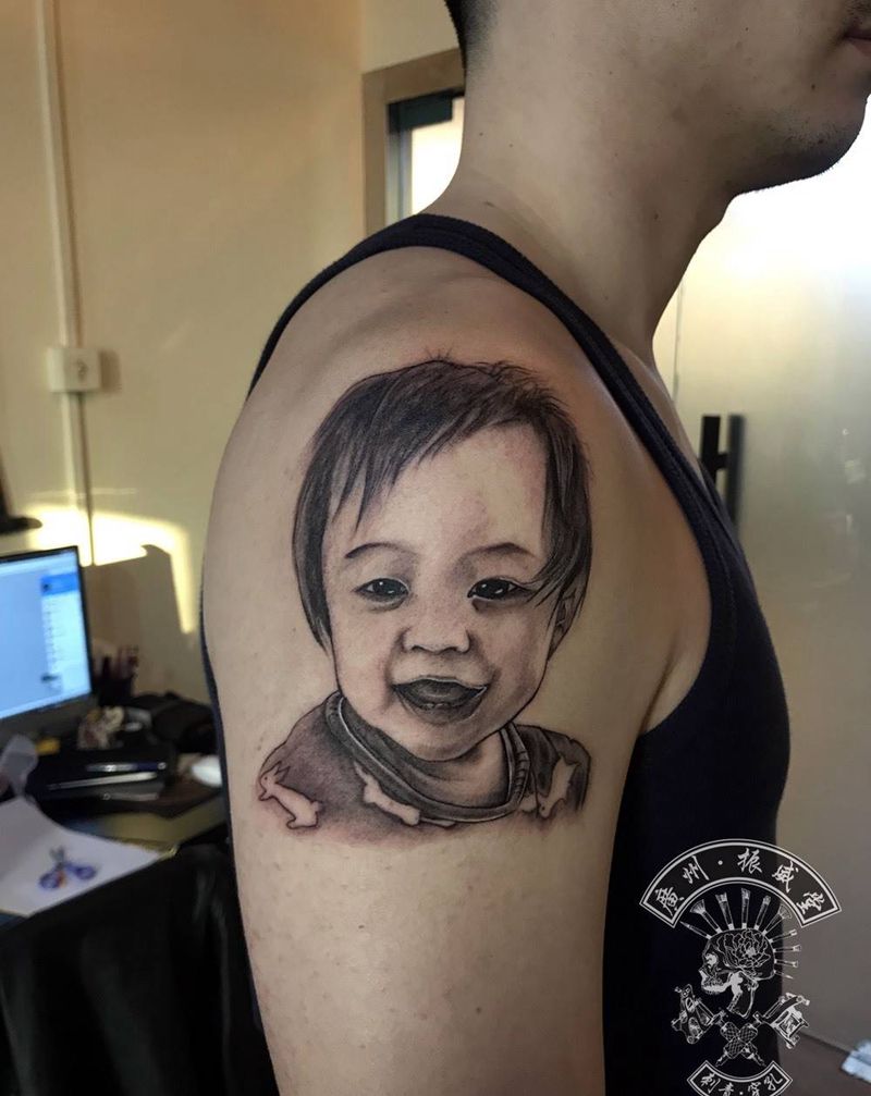 宝贝肖像纹身图片_手部肖像写实欧美成品人物原创纹身图案