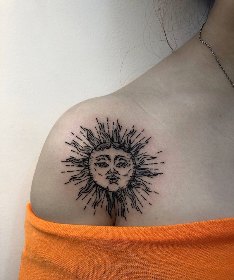 sun  & moon纹身图片_肩部几何纹身图案