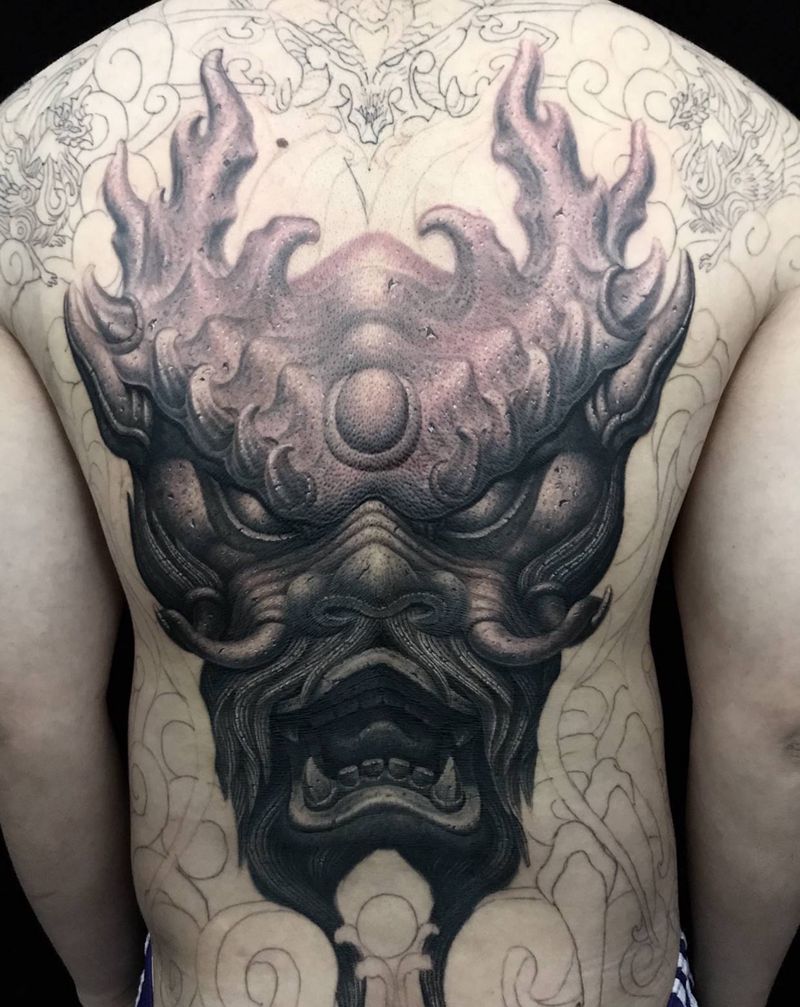 【神龙壁1】纹身图片_背部新传统欧美写实纹身图案